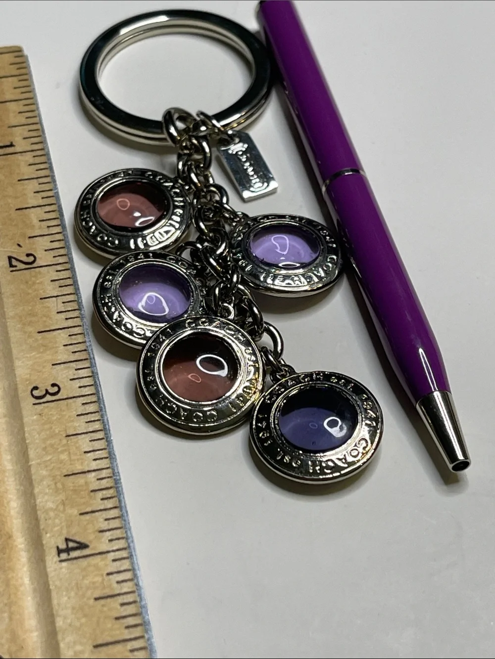 Coach Purple and Pink Round Glass Charm Keychain - Picture 4 of 5